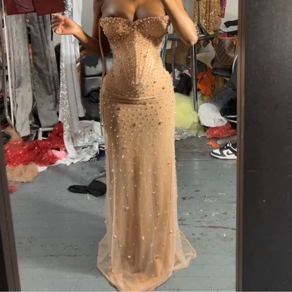Elegant Strapless Beaded Dress